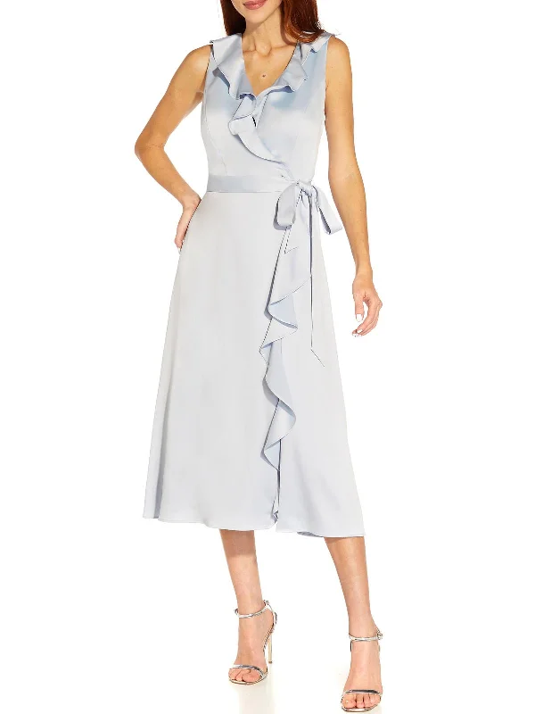 Womens Satin Midi Wrap Dress