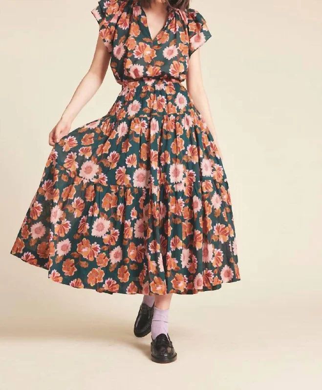 Carnation Print Makena "b" Skirt In Orange