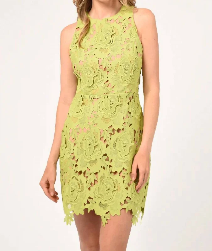 Cassie 3D Crochet Mini Dress In Lime Green