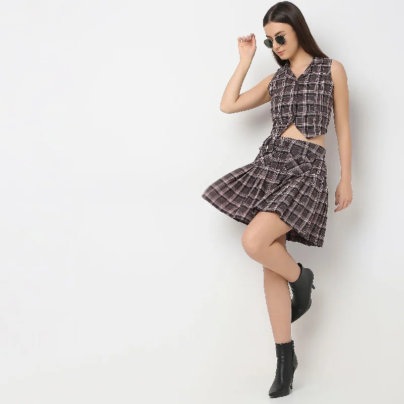 Flare Fit Checkered Skirts