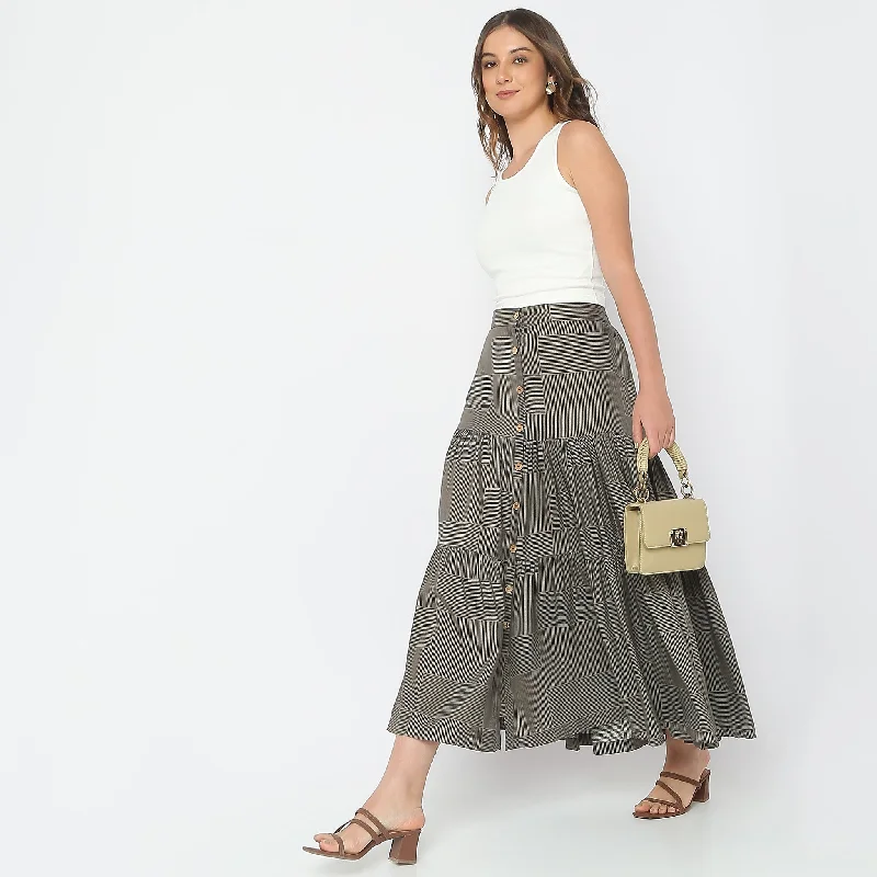 Flare Fit Printed High Rise Skirts