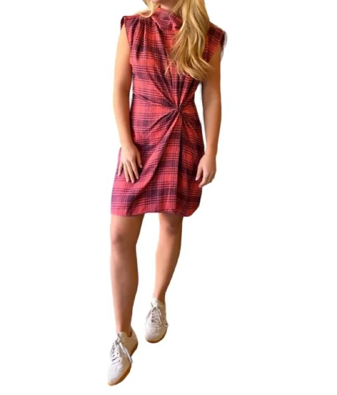 Hudson Plaid Mini Pleated Dress In Hibiscus