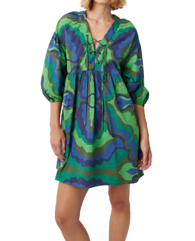 Liberty Mini Dress In Wavy Green