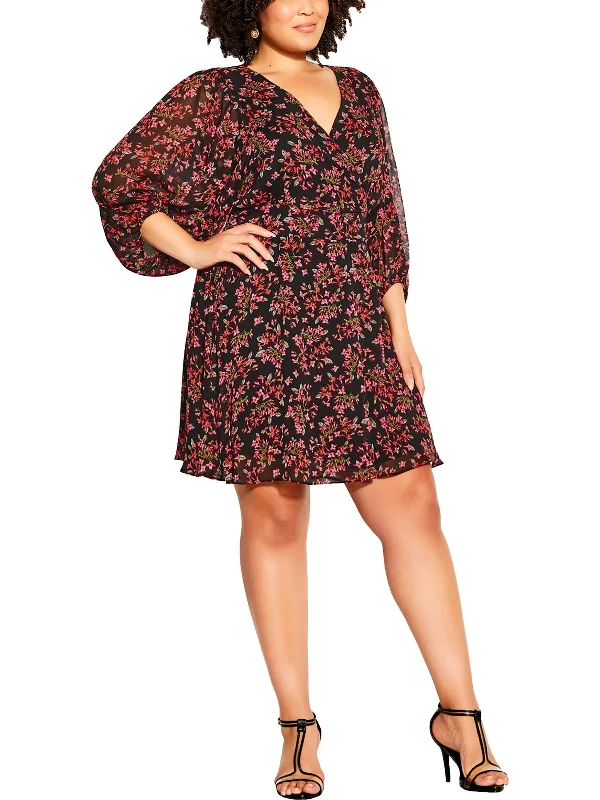 Plus Womens Floral Print Polyester Mini Dress