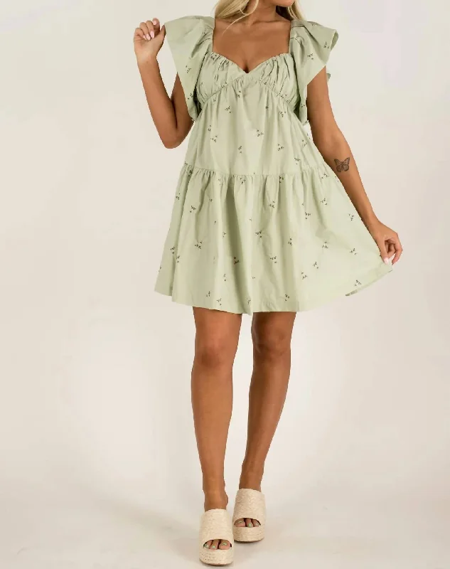 Poplin Sweetheart Neckline Mini Dress In Sage