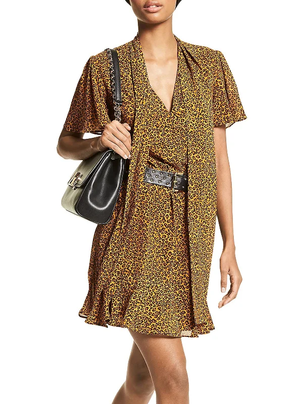 Womens Animal Print Chiffon Mini Dress