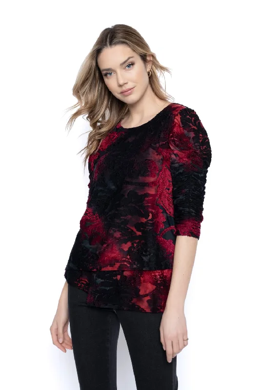 3/4 Ruched Sleeve Asymmetric Hem Top