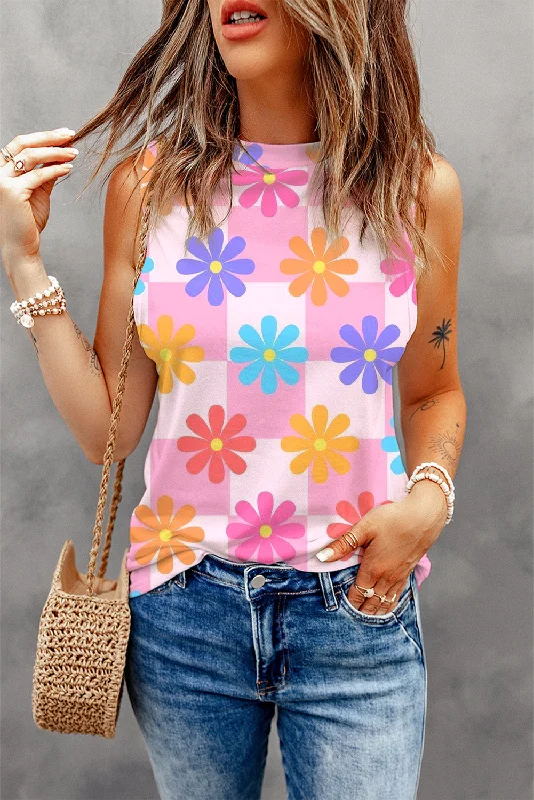 Floral Print Round Neck Sleeveless Top