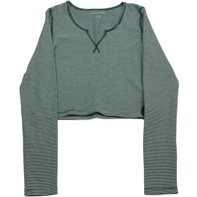 Top Long Sleeve Basic By American Eagle In Green & White, Size: S