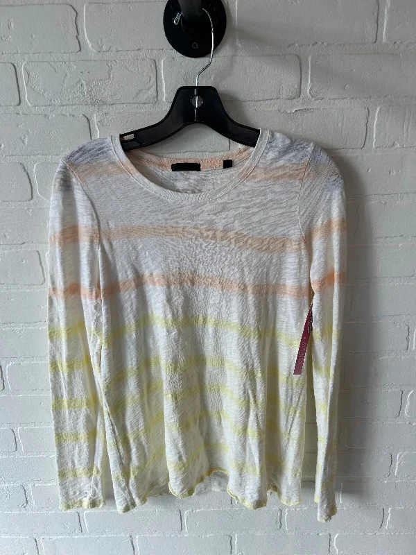 Top Long Sleeve Basic By Atm In Cream & Orange, Size: M