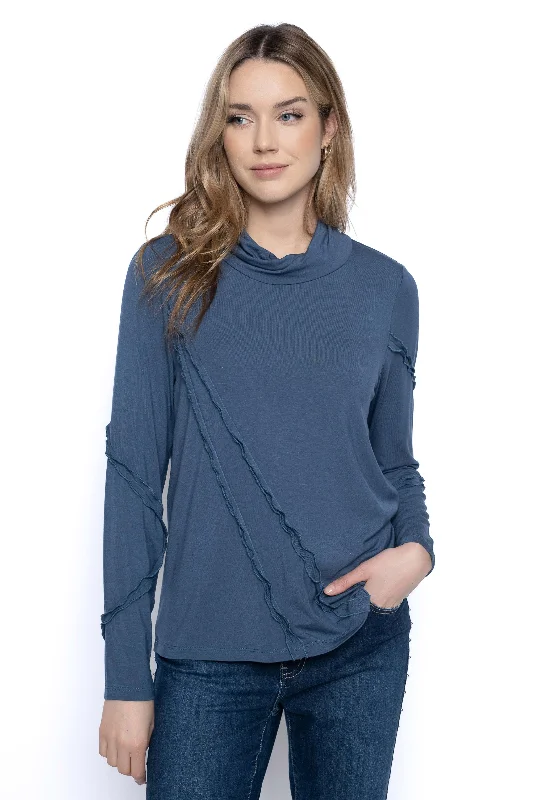 Twisted Mock Neck Ruffle Trim Top