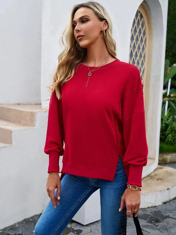 Round Neck Solid Women Sweatshirt