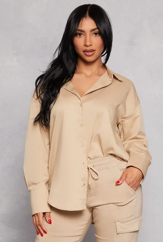 Button Front Long Sleeve Tunic Shirt