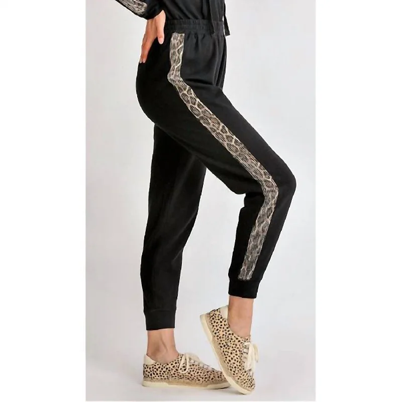 Be Wild Joggers With Leopard Sequin Stripe In Black