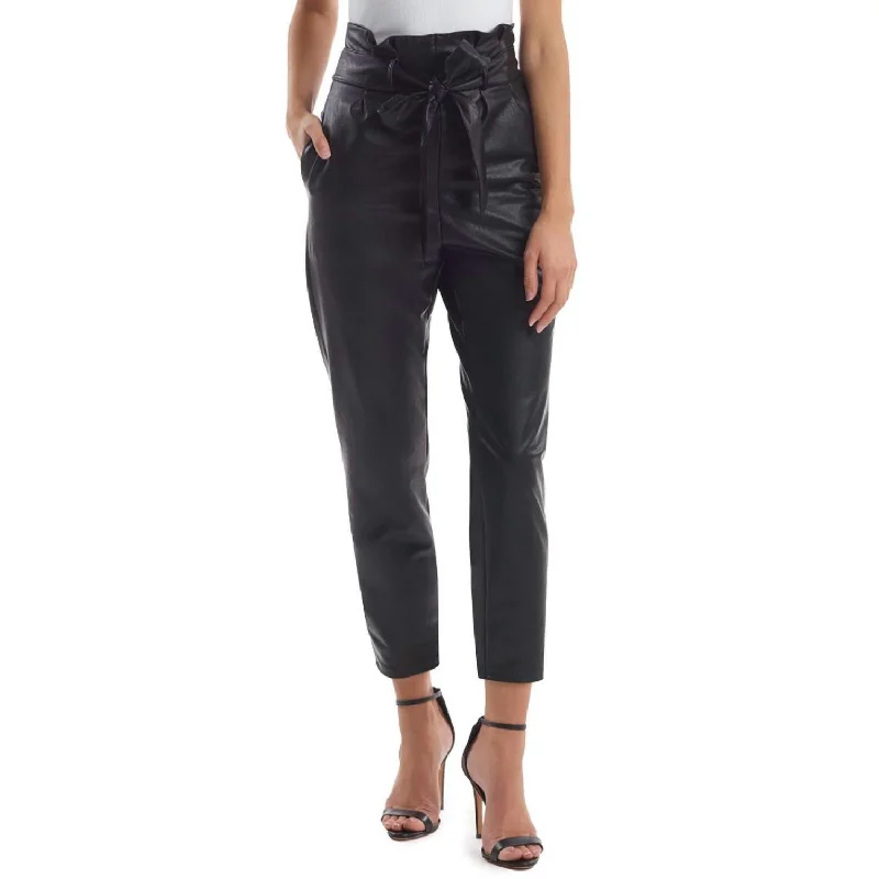 Faux Leather Paperbag Pants In Black