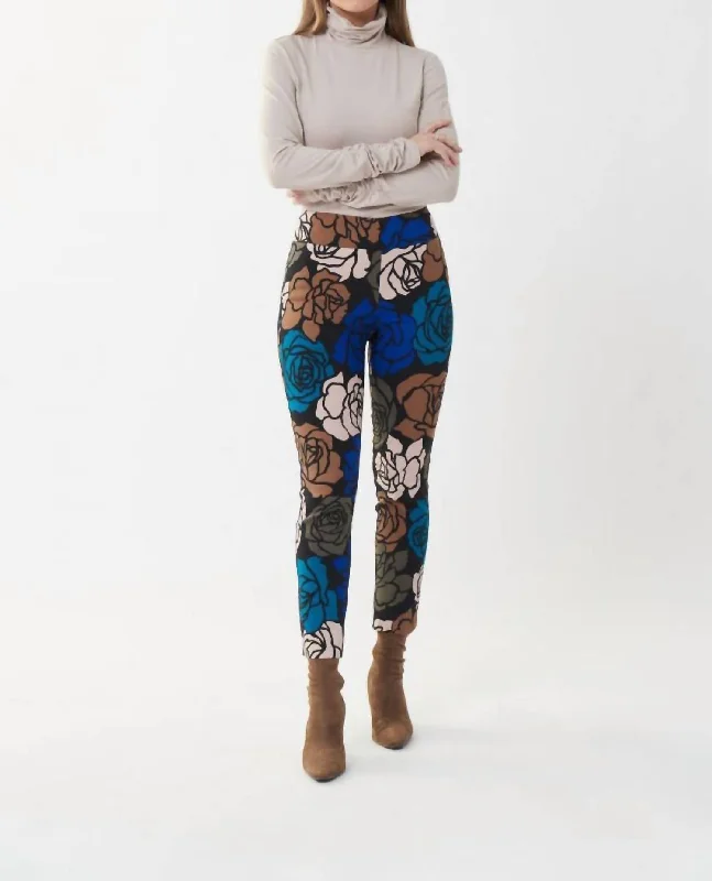 Floral Slim Leg Pants In Black/multi