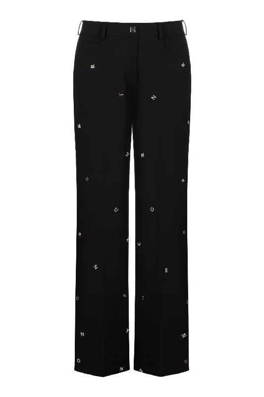 Metallic Letter Detailed Pants