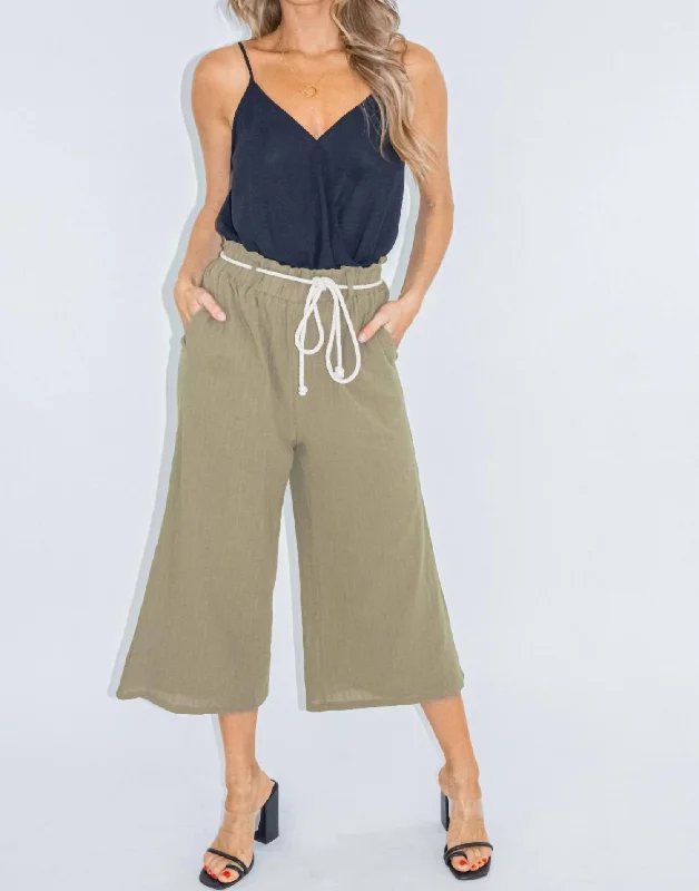 Rope Belt Culotte Pant In Olive