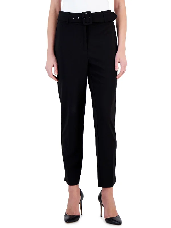 Womens High Rise Belted Ankle Pants