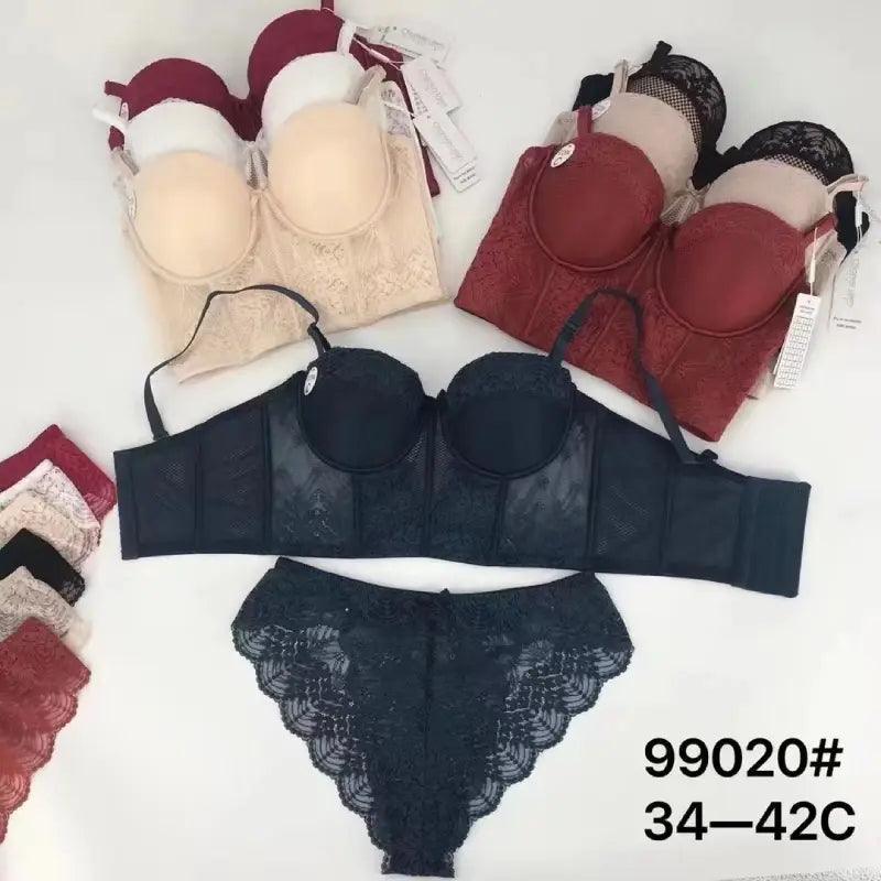 Best  Women Small Chest Gathered Lace Bra Panty | Upper Collection Side Milk Latex Bra Set