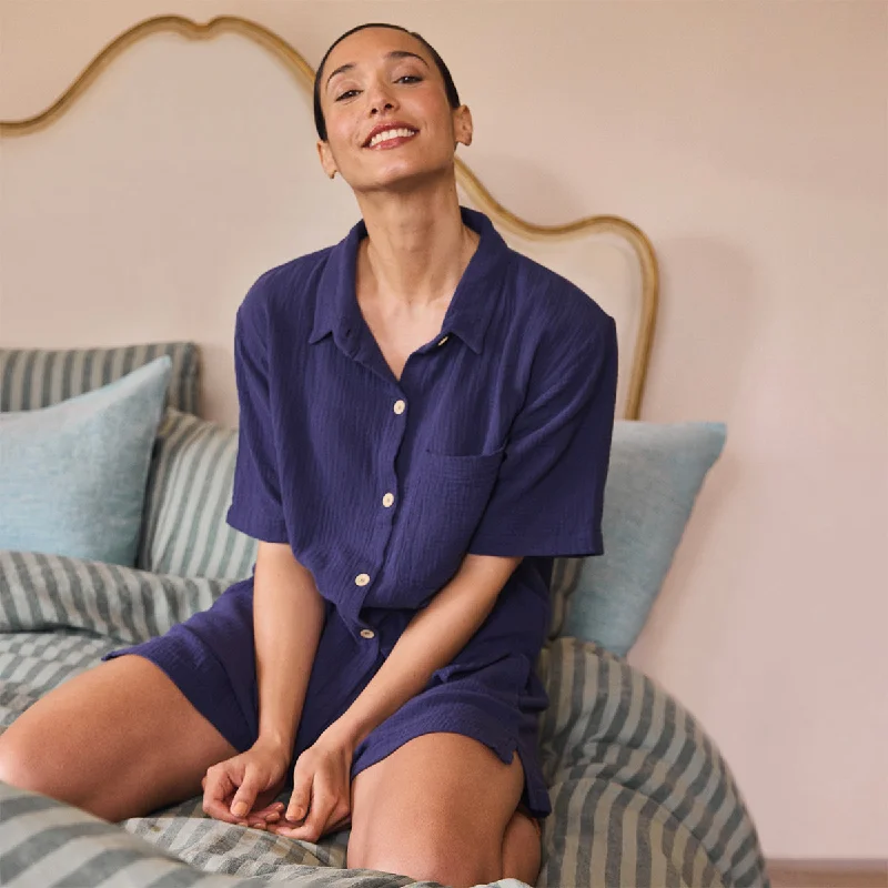 Astral Blue Cotton Gauze Women's Pyjama Shirt