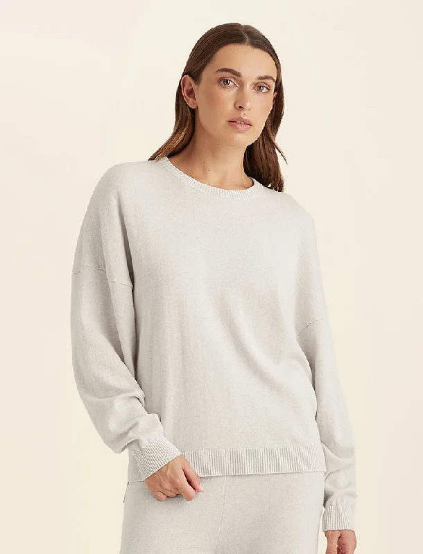 Cotton Cashmere Crew Neck Long Sleeve Top