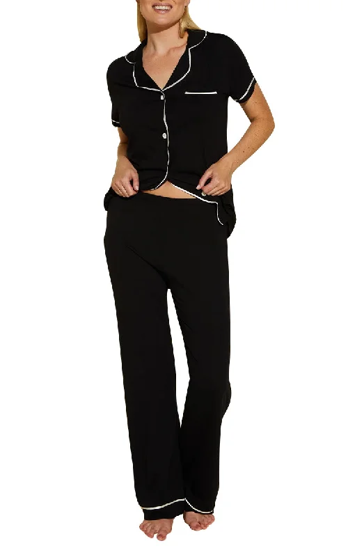 Cosabella 50% Modal and 50% Cotton Pyjama Short Sleeve Top & Long Pant in Black 9645