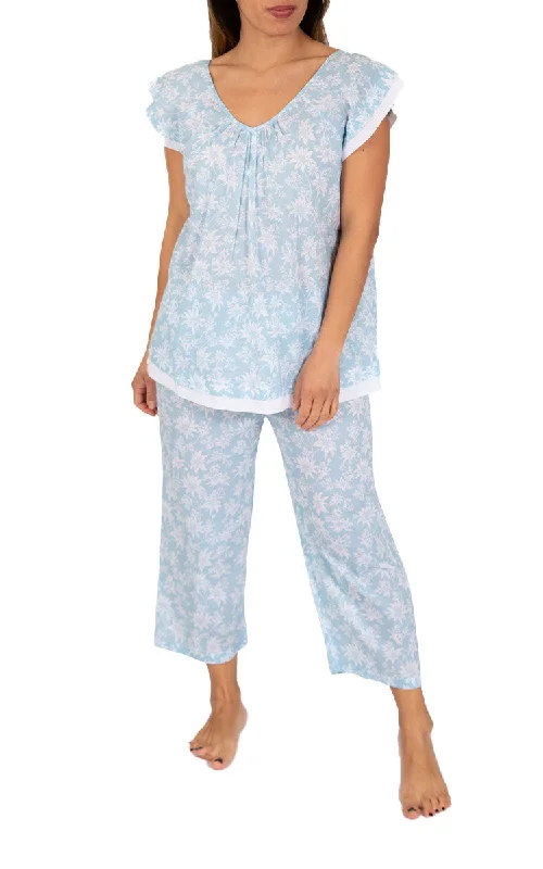 French Country 100% Cotton Pyjama with Cap Sleeve in Blue and Floral FCT105V