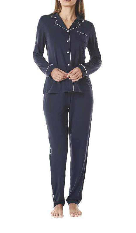 Gingerlilly 100% Modal Pyjama with Long Sleeve Top & Pant in Navy Kylie