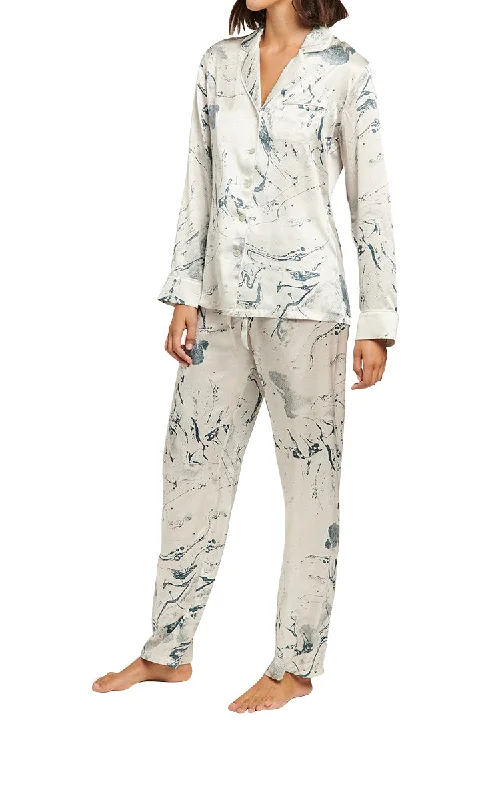 Ginia 100% Silk Pyjama with Long Sleeve in Carrara Print 5124