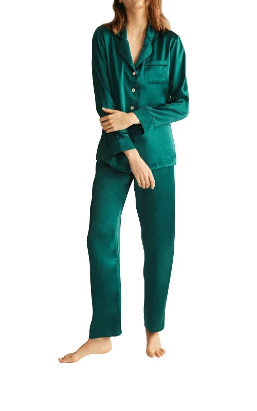 Ginia 100% Silk Pyjama with Long Sleeve in Emerald 5124