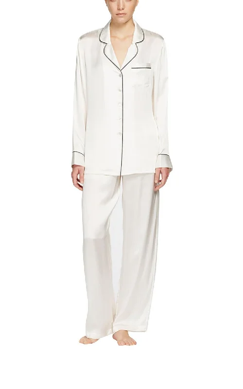 Ginia 100% Silk Pyjama with Long Sleeve in Ivory 5124 SALE