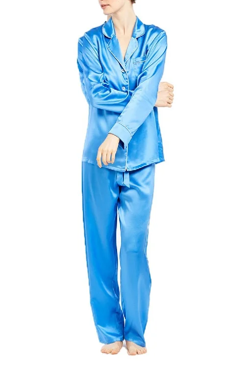 Ginia 100% Silk Pyjama with Long Sleeve In Marina Blue GFF501 SALE