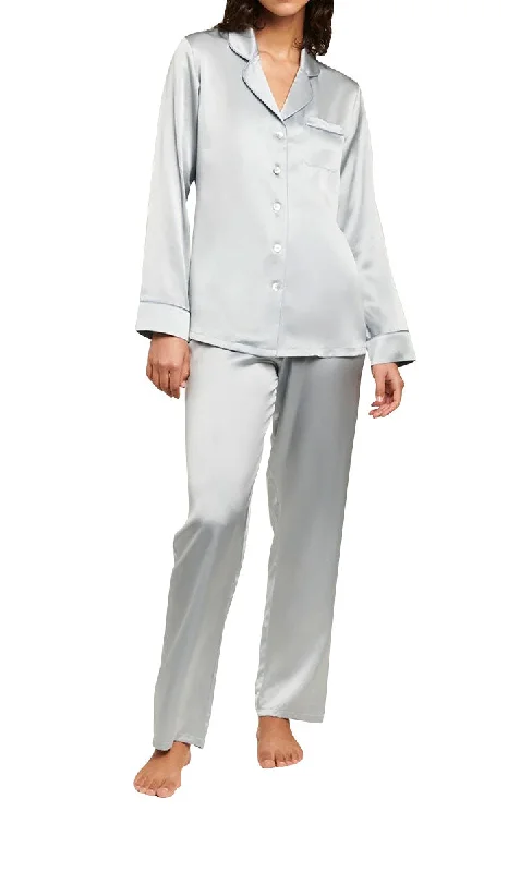 Ginia 100% Silk Pyjama with Long Sleeve in Pearl Blue 5124