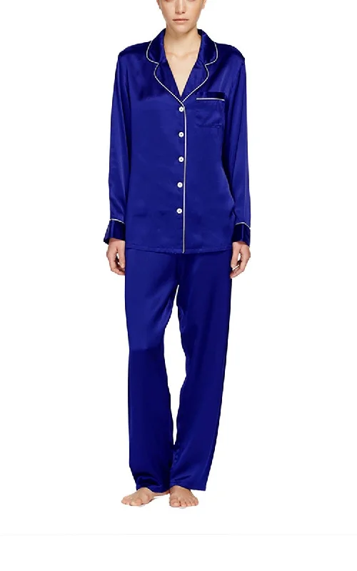 Ginia 100% Silk Pyjama with Long Sleeve in Royal Blue GFF501