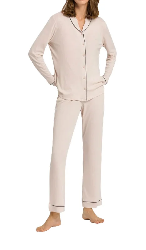 Hanro 100% Modal Pyjama with Long Sleeve in Almond Natural Comfort 7966 SALE