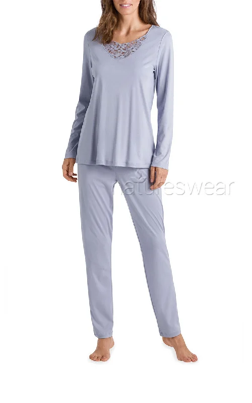 Hanro 100% Cotton Pyjama with Long Sleeve in Blue Dorea 6833  SALE