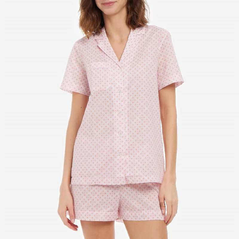 Ledbury Geometric Print Cotton Short Pajama Set In Pink