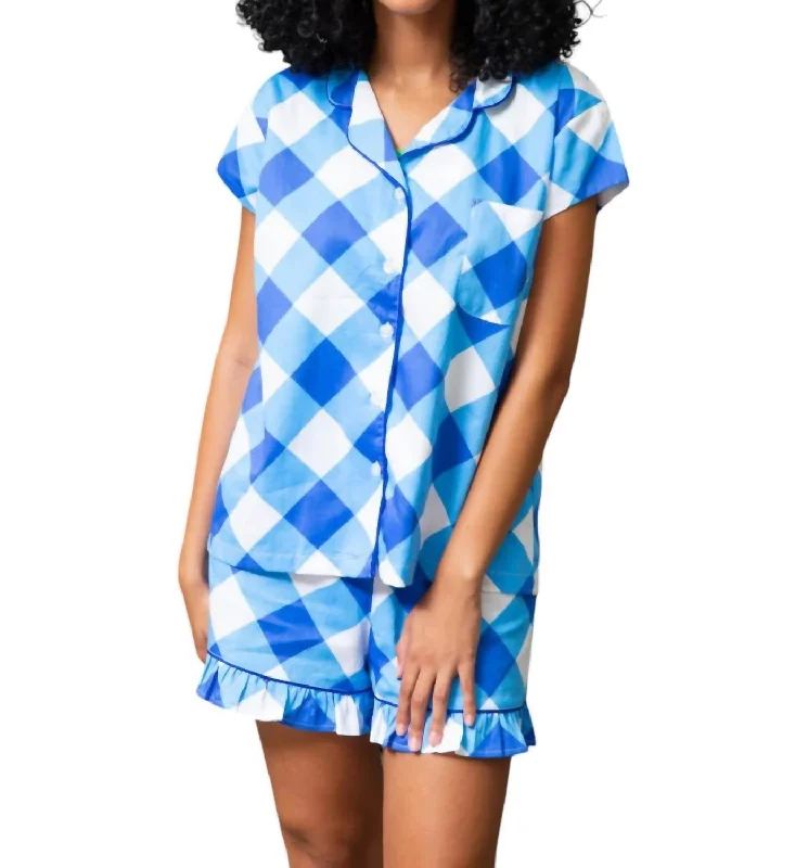 Ruffled Pajama Summer Set In Buffalo Blue Check