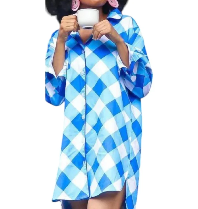 Sateen Sleep Shirt In Buffalo Blue Check