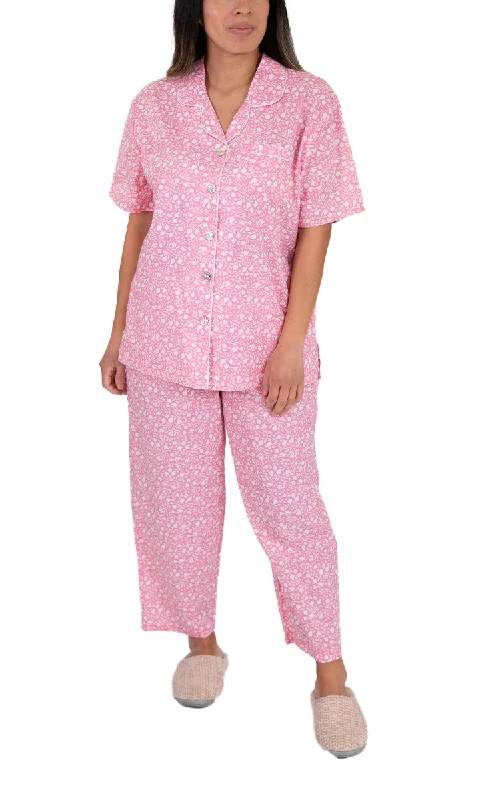 Schrank 100% Cotton Pyjama with Short Sleeve and 7/8 Length Pant in Coral Leaf SK500L