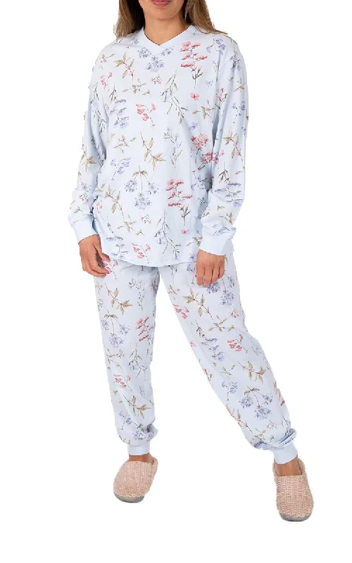 Schrank 100% Cotton Pyjama with Long Sleeve and Long Pant in Blue Floral Helena SK001H