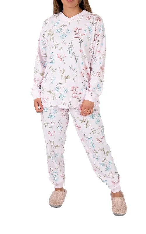 Schrank 100% Cotton Pyjama with Long Sleeve and Long Pant in Pink Floral Helena SK001H