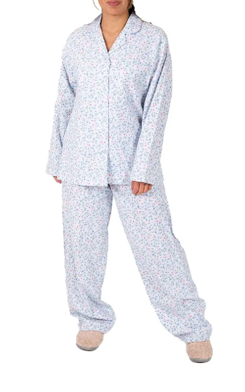 Schrank 100% Cotton Flannelette Pyjama with long Sleeve and Long Pant in Blue Floral Rita SK135