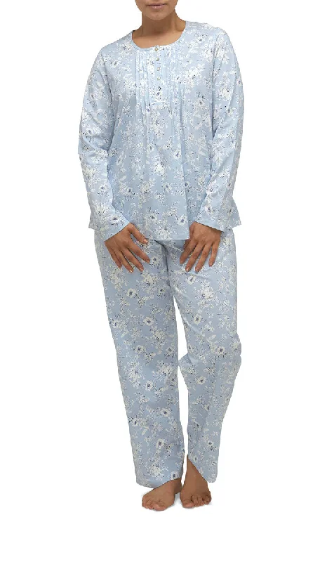 Schrank 100% Cotton Pyjama with Long Sleeve and Long Pant in Blue Floral Print Shelley SK103S