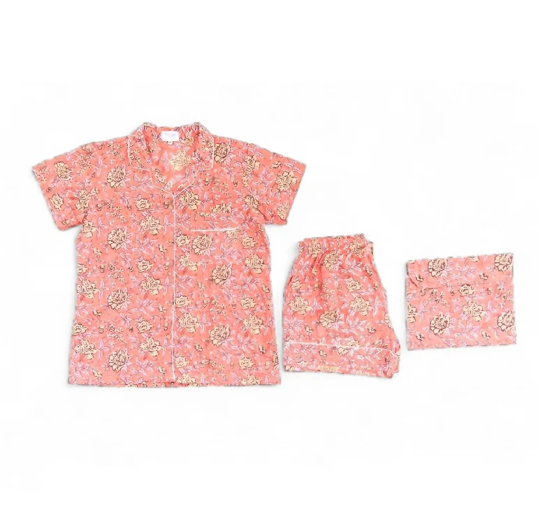 Short Cotton Pajama Set In Bright Pink