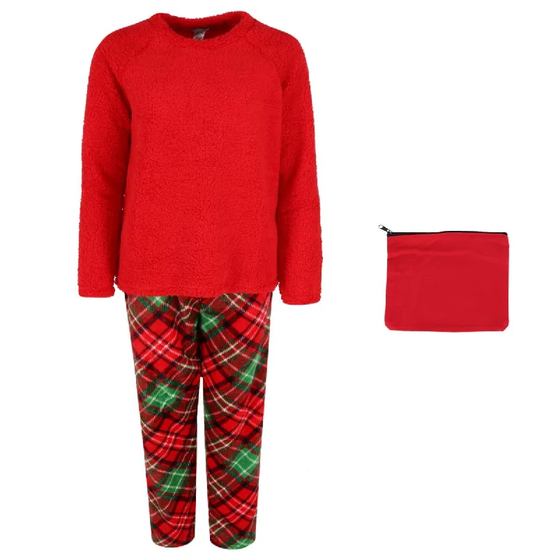 Women's Plush and Sherpa PJ Set with Makeup Bag