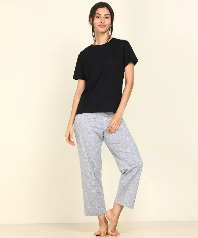 Women T-shirt & Pyjama Set Pure Soft Cotton (Black/Grey)