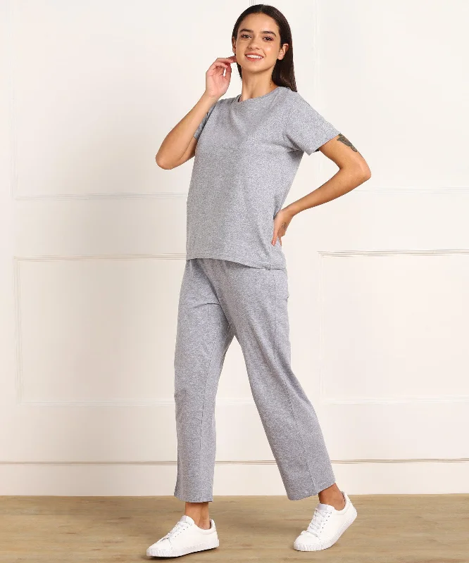 Women T-shirt & Pyjama Set Pure Soft Cotton - Grey